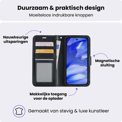 Google Pixel 9a Hoesje Bookcase Cover met Kaarthouder - Zwart