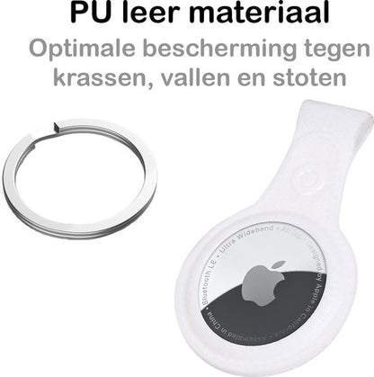 Apple AirTag Sleutelhanger Hoesje Leer - Wit