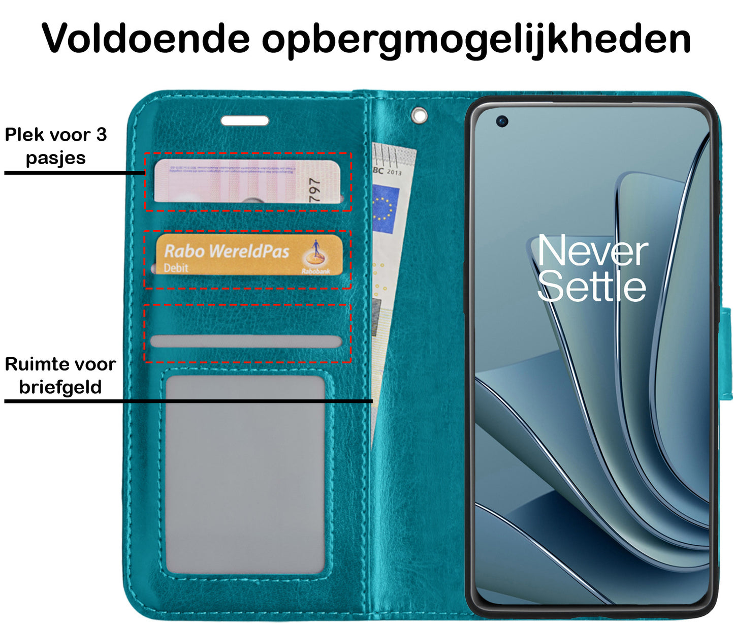 OnePlus 10 Pro Hoesje Book Case Kunstleer - Turquoise