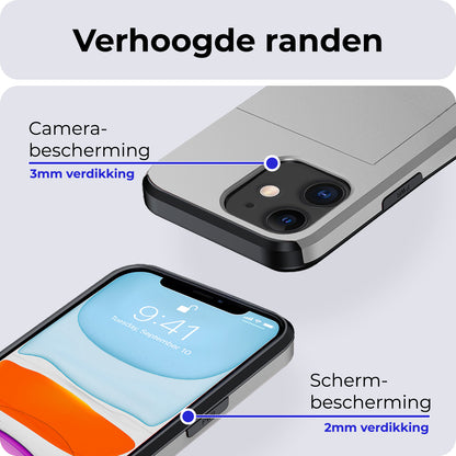 iPhone 11 Hoesje Kaarthouder Hard Case Shockproof - Grijs