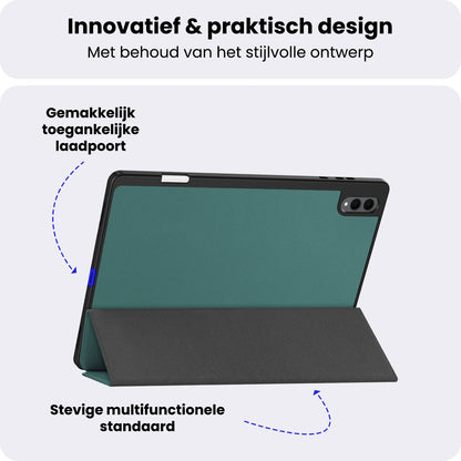 Samsung Galaxy Tab S11 Ultra Trifold Bookcase Hoes met Penhouder voor S Pen - Donkergroen