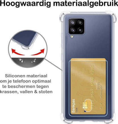 Samsung A12 Hoesje Kaarthouder Backcover Shockproof - Transparant