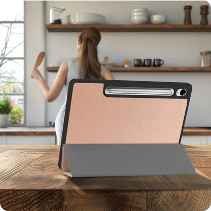Samsung Galaxy Tab S10 FE Trifold Bookcase Hoes met Penhouder voor S Pen - Rosé goud