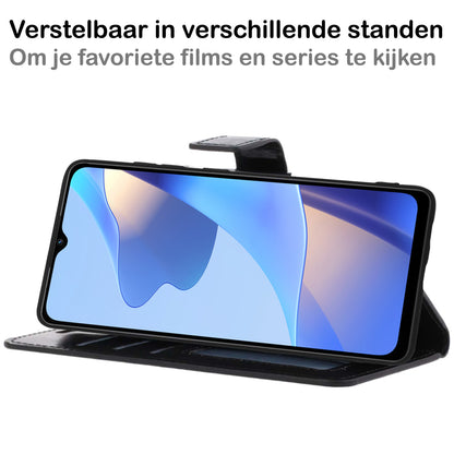 OPPO A16 Hoesje Bookcase Cover met Kaarthouder - Zwart