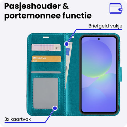 Samsung A36 Hoesje Bookcase Cover met Kaarthouder - Turquoise