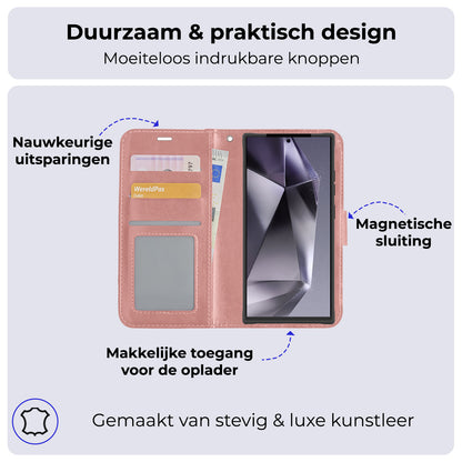 Samsung S24 Ultra Hoesje Bookcase Cover met Kaarthouder - Rosé goud