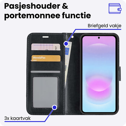Samsung A37 Hoesje Bookcase Cover met Kaarthouder - Zwart