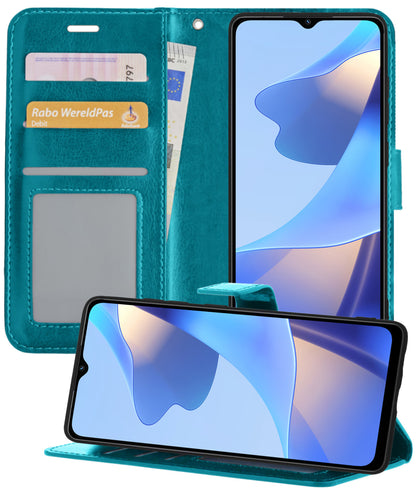 OPPO A16 Hoesje Bookcase Cover met Kaarthouder - Turquoise