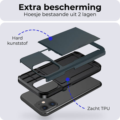 iPhone 11 Hoesje Kaarthouder Hard Case Shockproof - Donkerblauw