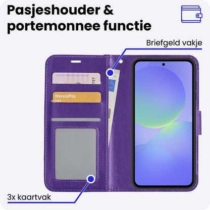 Samsung A36 Hoesje Bookcase Cover met Kaarthouder - Paars