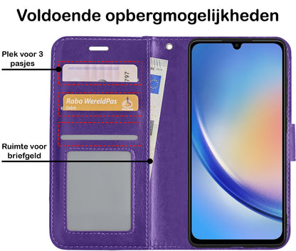 Samsung A34 Hoesje Bookcase Cover met Kaarthouder - Paars