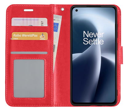 OnePlus Nord 2T Hoesje Bookcase Cover met Kaarthouder - Rood