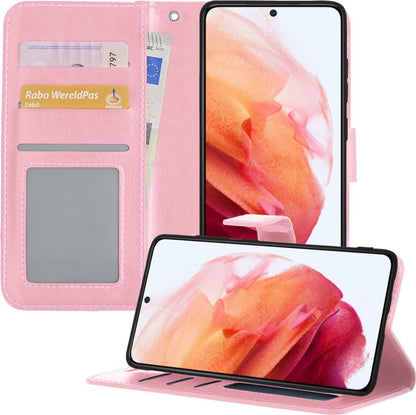 Samsung S21 Hoesje Bookcase Cover met Kaarthouder - Lichtroze