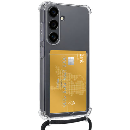 Samsung S26 Plus Hoesje Kaarthouder met Koord Backcover Shockproof - Transparant