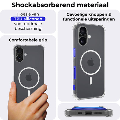 iPhone 16 Plus Hoesje Geschikt voor Magsafe Backcover Shockproof - Transparant