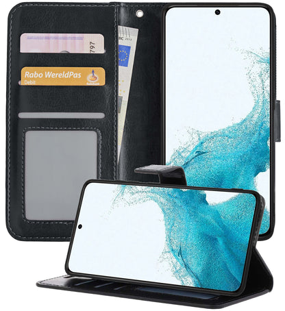Samsung S22 Plus Hoesje Bookcase Cover met Kaarthouder - Zwart