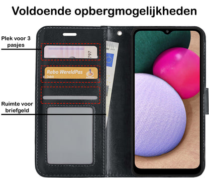 Samsung A02s Hoesje Bookcase Cover met Kaarthouder - Zwart