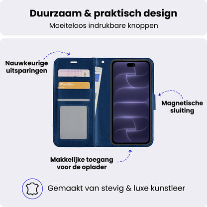 iPhone 18 Pro Max Hoesje Bookcase Cover met Kaarthouder - Donkerblauw