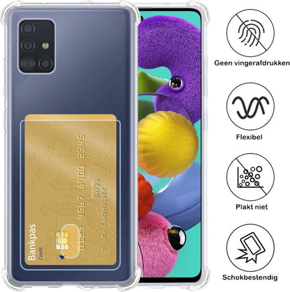 Samsung A71 Hoesje Kaarthouder Backcover Shockproof - Transparant