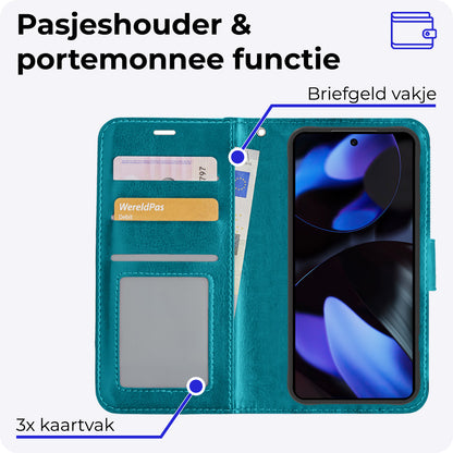 Google Pixel 9 Hoesje Bookcase Cover met Kaarthouder - Turquoise