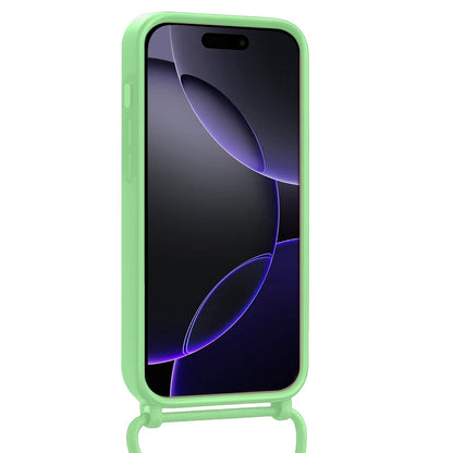 iPhone 16 Pro Max Hoesje Met Telefoonkoord en Pasjeshouder Siliconen - Groen