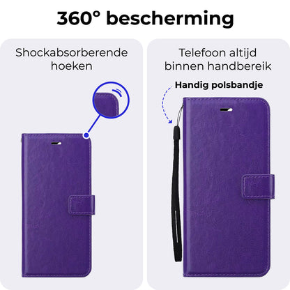 iPhone 16 Hoesje Bookcase Cover met Kaarthouder - Paars