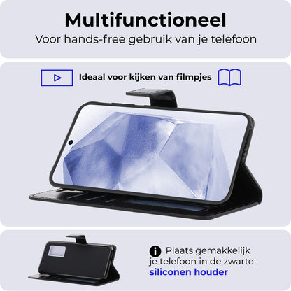 Samsung A55 Hoesje Bookcase Cover met Kaarthouder - Zwart