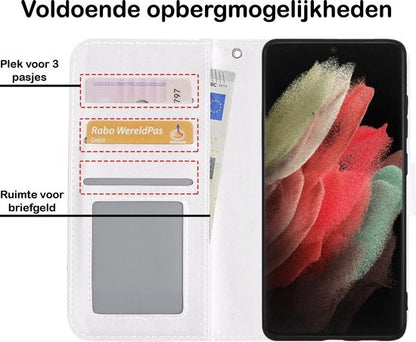 Samsung S21 Ultra Hoesje Bookcase Cover met Kaarthouder - Wit