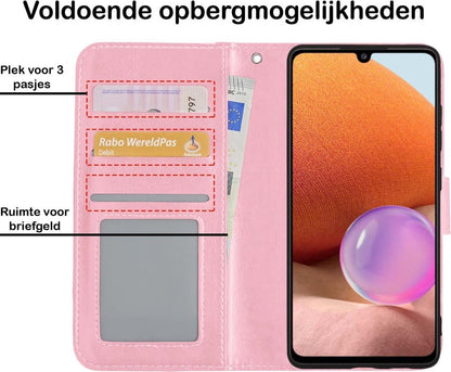 Samsung A32 4G Hoesje Bookcase Cover met Kaarthouder - Lichtroze