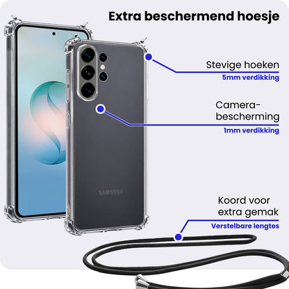 Samsung S26 Ultra Hoesje met Koord Backcover Shockproof - Transparant