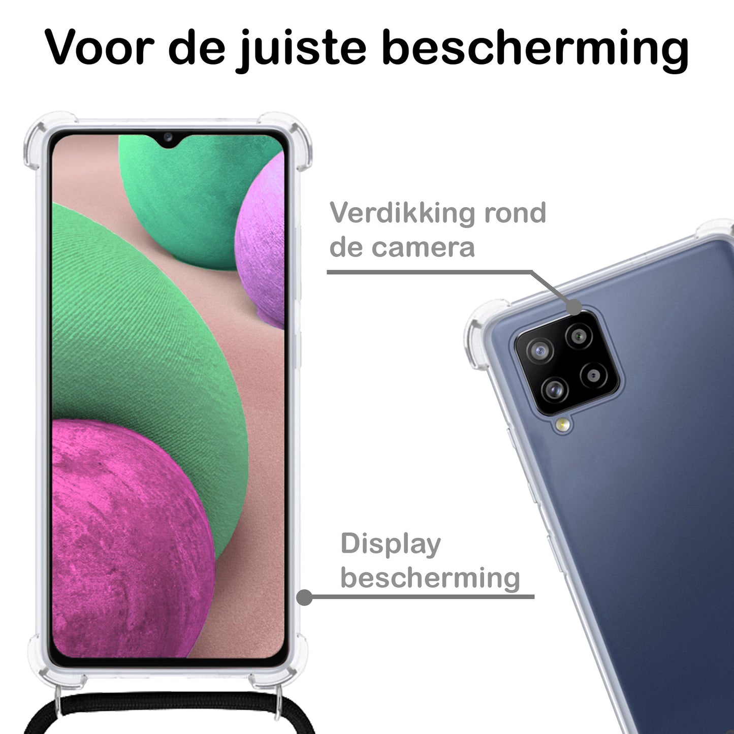 Samsung A12 Hoesje met Koord Siliconen - Transparant