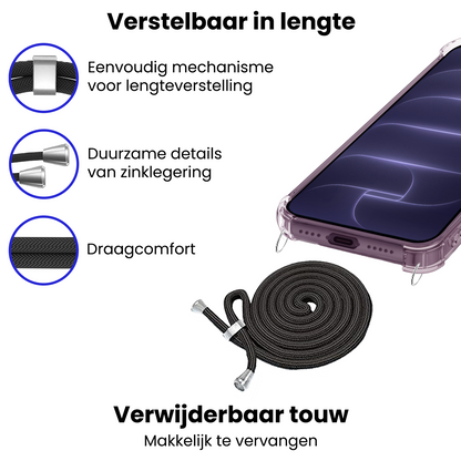 iPhone 18 Pro Hoesje met Koord Backcover Shockproof - Transparant