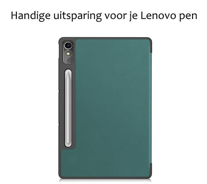 Lenovo Tab P12 Trifold Bookcase Hoes met Penhouder Lenovo Pen - Donkergroen