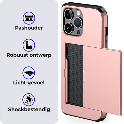iPhone 16 Pro Max Hoesje Kaarthouder Hard Case Shockproof - Rosé goud