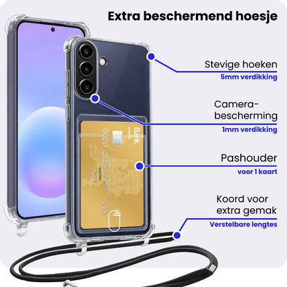 Samsung A57 Hoesje Kaarthouder met Koord Backcover Shockproof - Transparant