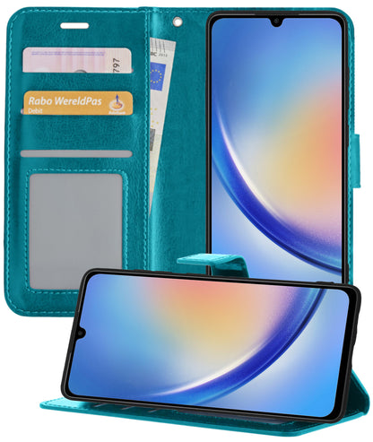Samsung A34 Hoesje Bookcase Cover met Kaarthouder - Turquoise