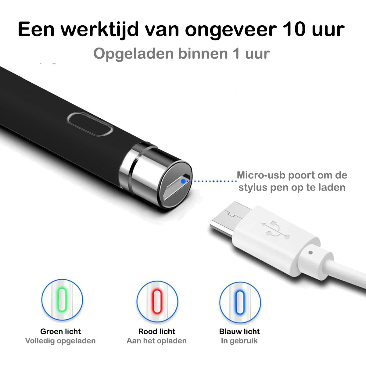 Active Stylus Pen Touch Pen Pencil Oplaadbaar Geschikt Voor Tablets En Telefoons Universeel - Zwart