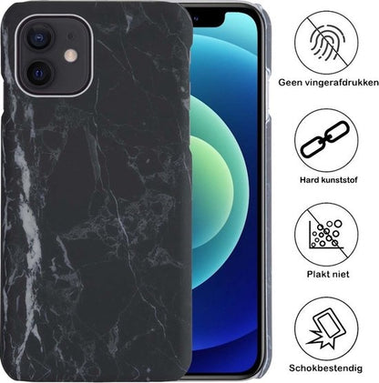 iPhone 12 Hoesje Marmer Hard Case Cover - Zwart