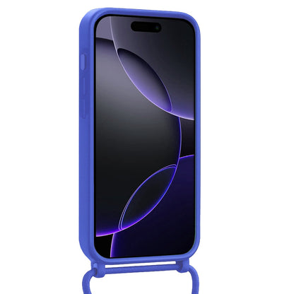 iPhone 16 Pro Hoesje Met Telefoonkoord en Pasjeshouder Siliconen - Felblauw