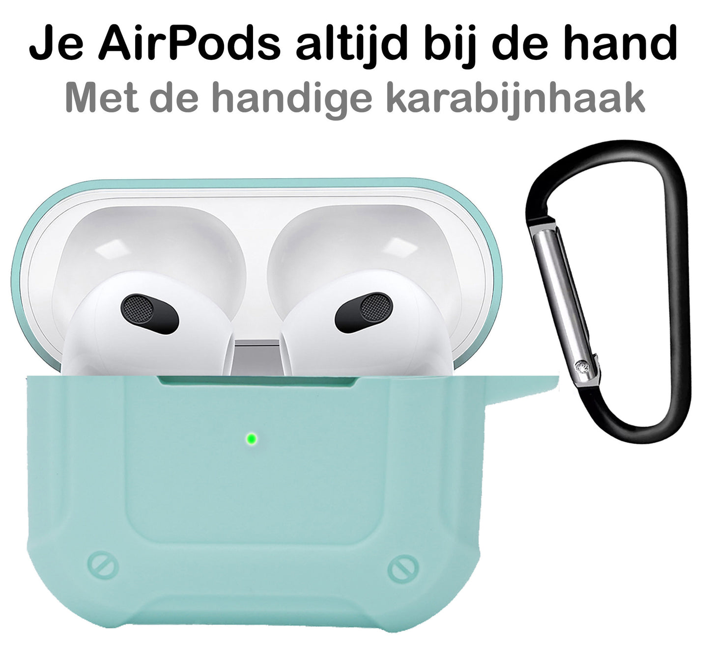 AirPods 3 Hoesje Shock Proof Case Siliconen met Clip - Mint