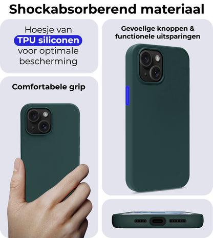 iPhone 15 Plus Hoesje Siliconen Backcover Lichtgewicht - Donkergroen