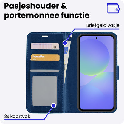 Samsung A36 Hoesje Bookcase Cover met Kaarthouder - Donkerblauw