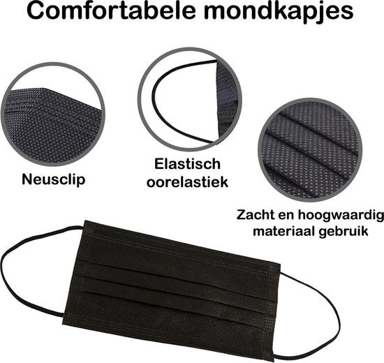 Mondkapje Wegwerp Zwart Mondmasker Mondkapje Wegwerp Mondkapjes Niet Medisch Universeel - 1x