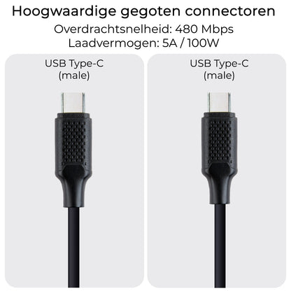 USB-C Kabels Oplaadkabel (100W) Datakabel USB C Kabel - USB C naar USB C Kabel - USB C Oplader - 1.5 meter - Zwart