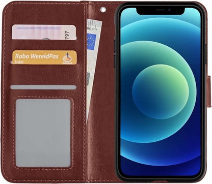 iPhone 12 Hoesje Bookcase Cover Uitneembaar - Bruin