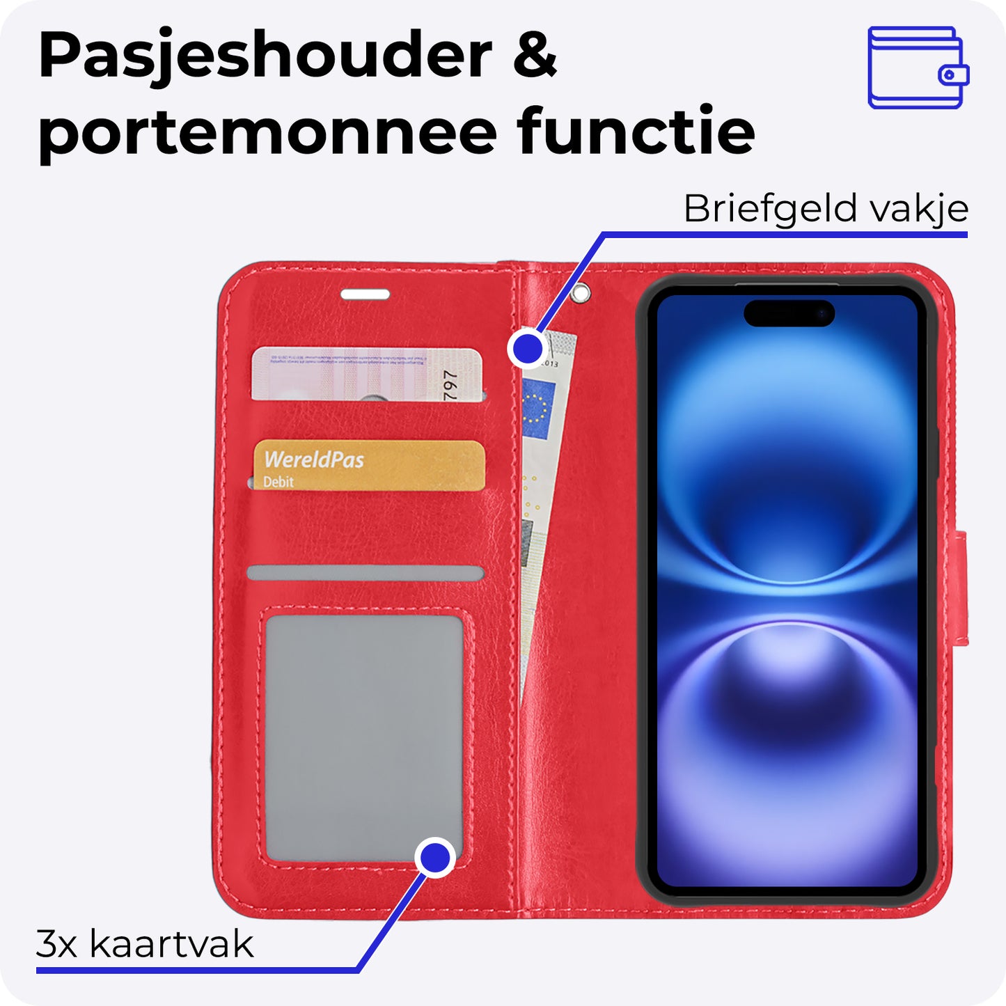 iPhone 16 Plus Hoesje Book Case Kunstleer - Rood