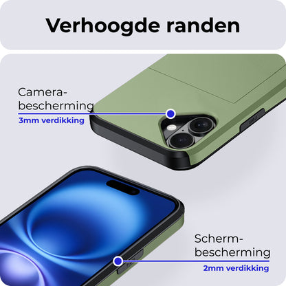 iPhone 16 Hoesje Kaarthouder Hard Case Shockproof - Donkergroen