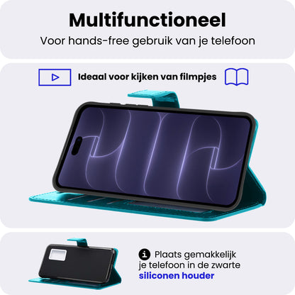 iPhone 18 Pro Hoesje Bookcase Cover met Kaarthouder - Turquoise