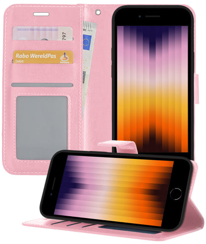 iPhone SE 2022 Hoesje Bookcase Cover met Kaarthouder - Lichtroze