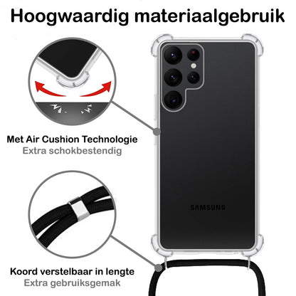 Samsung S21 Ultra Hoesje met Koord Backcover Shockproof - Transparant